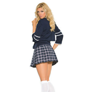 3 Pc School Girl Costumes With Top a Skirt and  Matching Thong  Panty - Queen Size - Blue main image 1